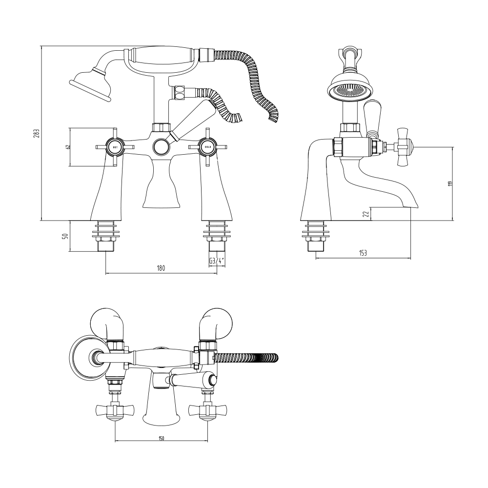 Butler & Rose Loretta Traditional Bath Shower Mixer