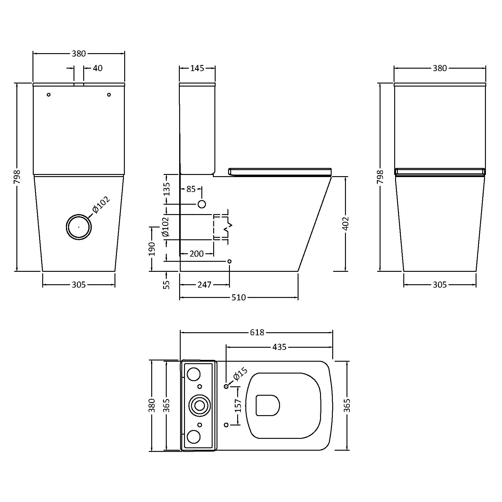 Emily Rimless Fully Back to Wall Close Coupled Toilet & Soft Close Seat