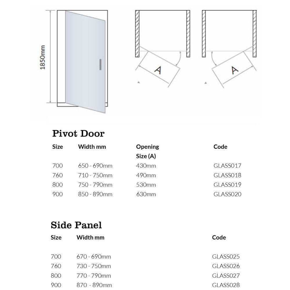 Harbour i6 Easy Clean 6mm Pivot Shower Door & Optional Side Panel