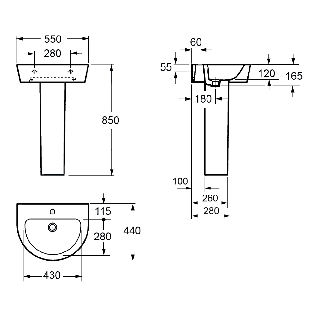 Imex Arco 550mm Pedestal Basin