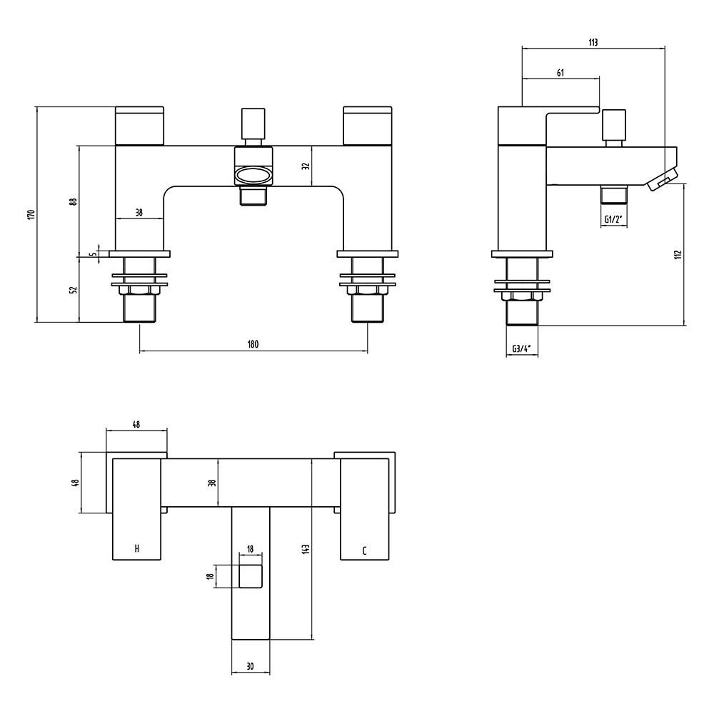 Vellamo Forte Bath Shower Mixer Tap
