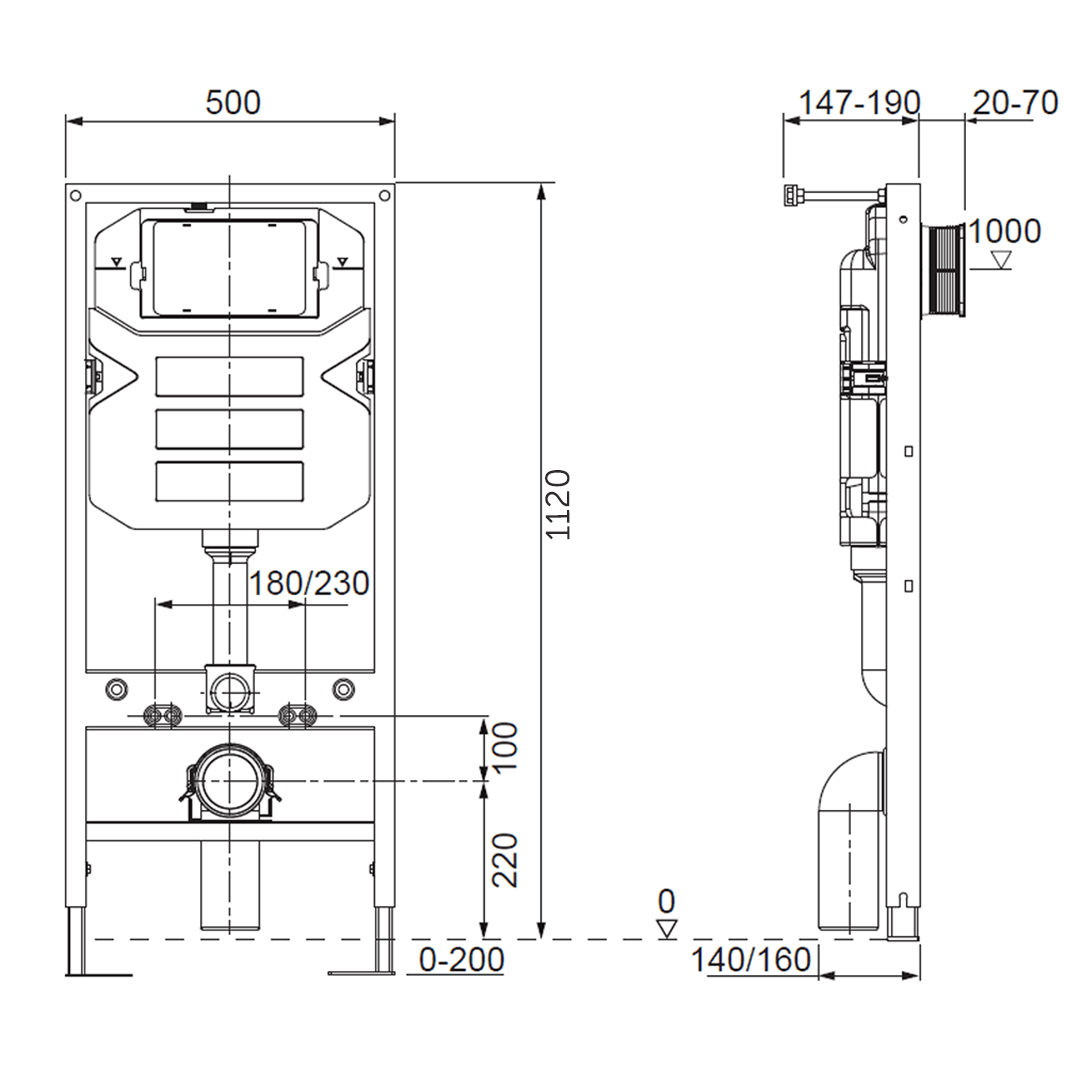 WRAS Approved Crosswater Wall Hung 1120mm Height Support Frame with Dual Flush Cistern