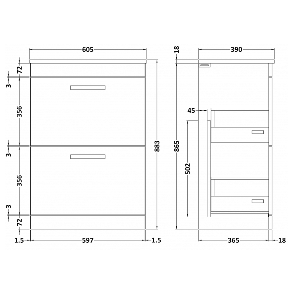 Emily 600mm Floorstanding 2 Drawer Unit and Countertop