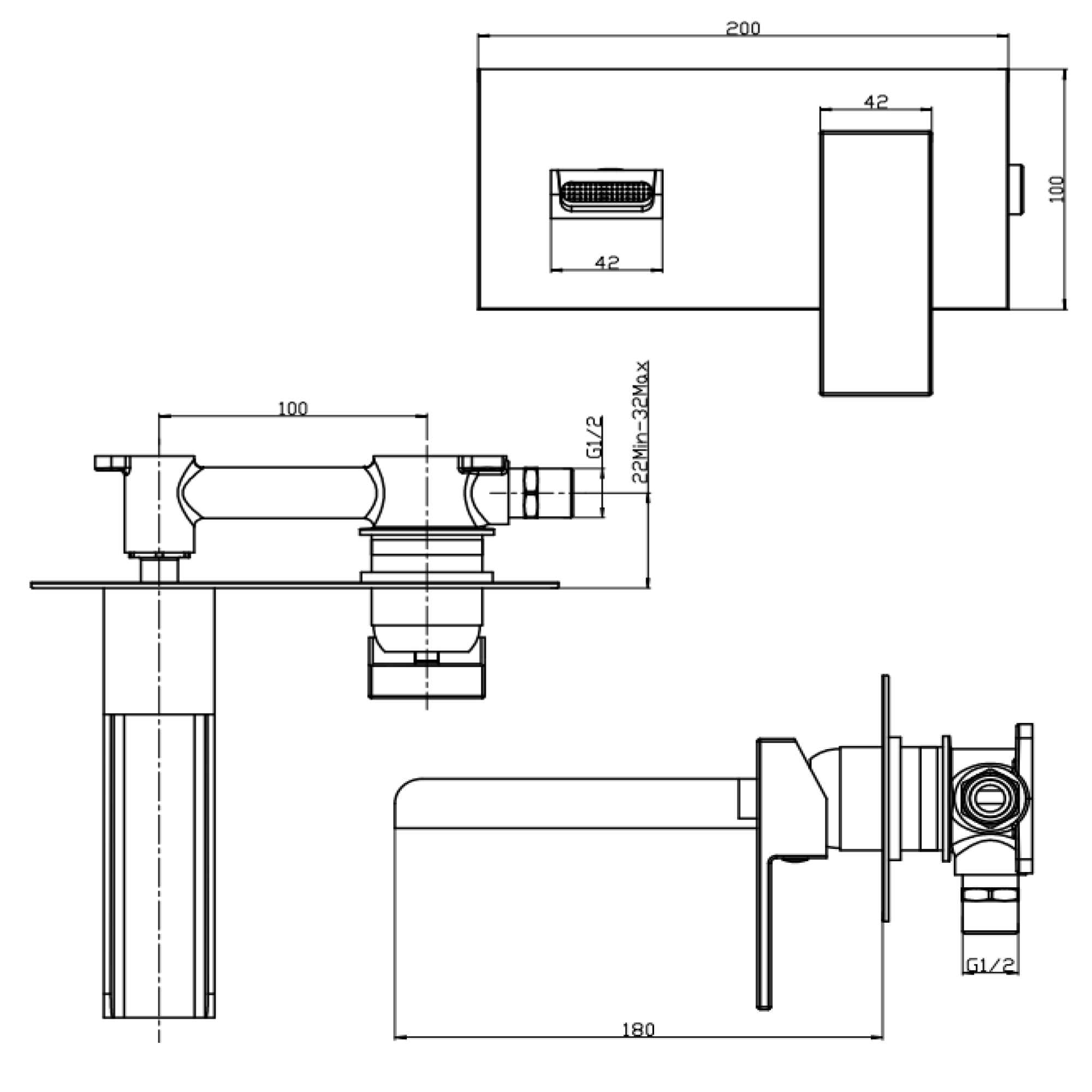 Vellamo Reve Waterfall Wall Mounted Basin Mixer Tap