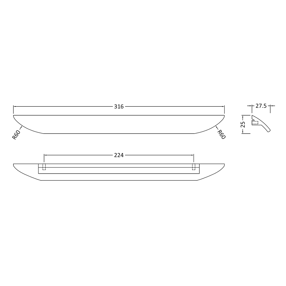 Drench Smooth Finger Pull Furniture Handle - 224mm Centres