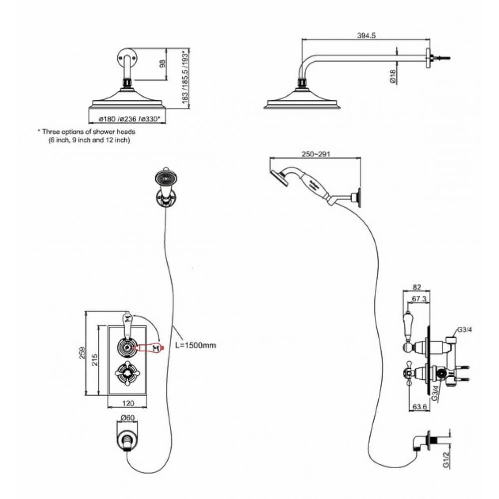 Burlington Trent Concealed Thermostatic Shower Kit with Airburst Shower Head and Ceramic Handle Handset