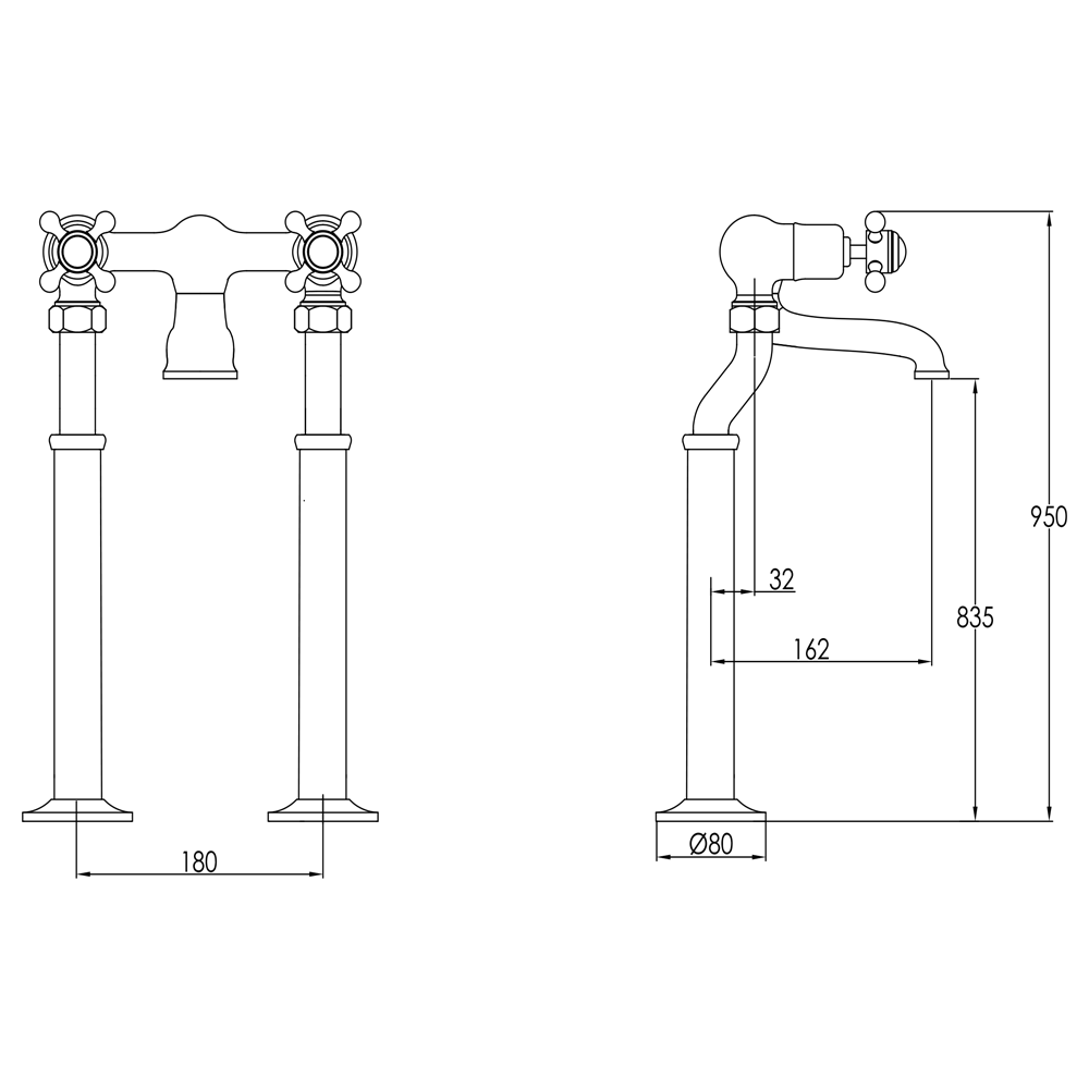 Butler & Rose Caledonia Cross Floor Standing Bath Filler