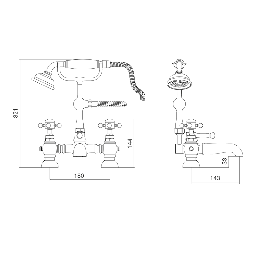 Butler & Rose Beatrice Brushed Brass Bath Shower Mixer & Kit