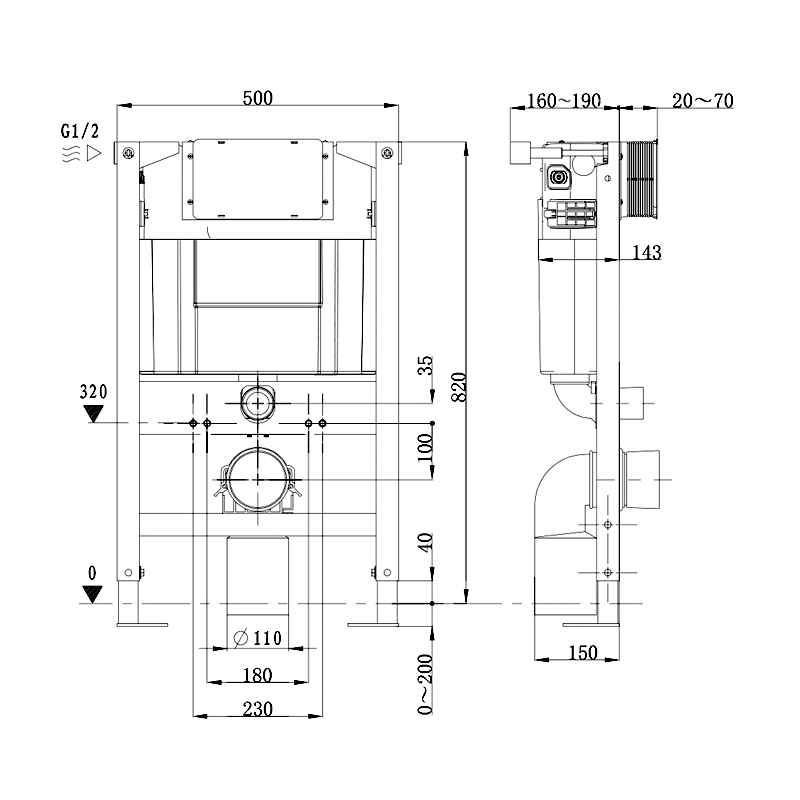 Abacus Wall Mounted 820mm WC Frame with Dual Flush Cistern