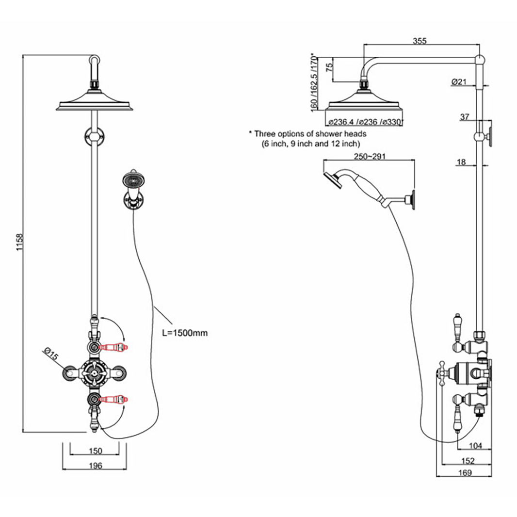 Burlington Avon Exposed Thermostatic Shower Kit with AirBurst Shower Head and Ceramic Handle Handset