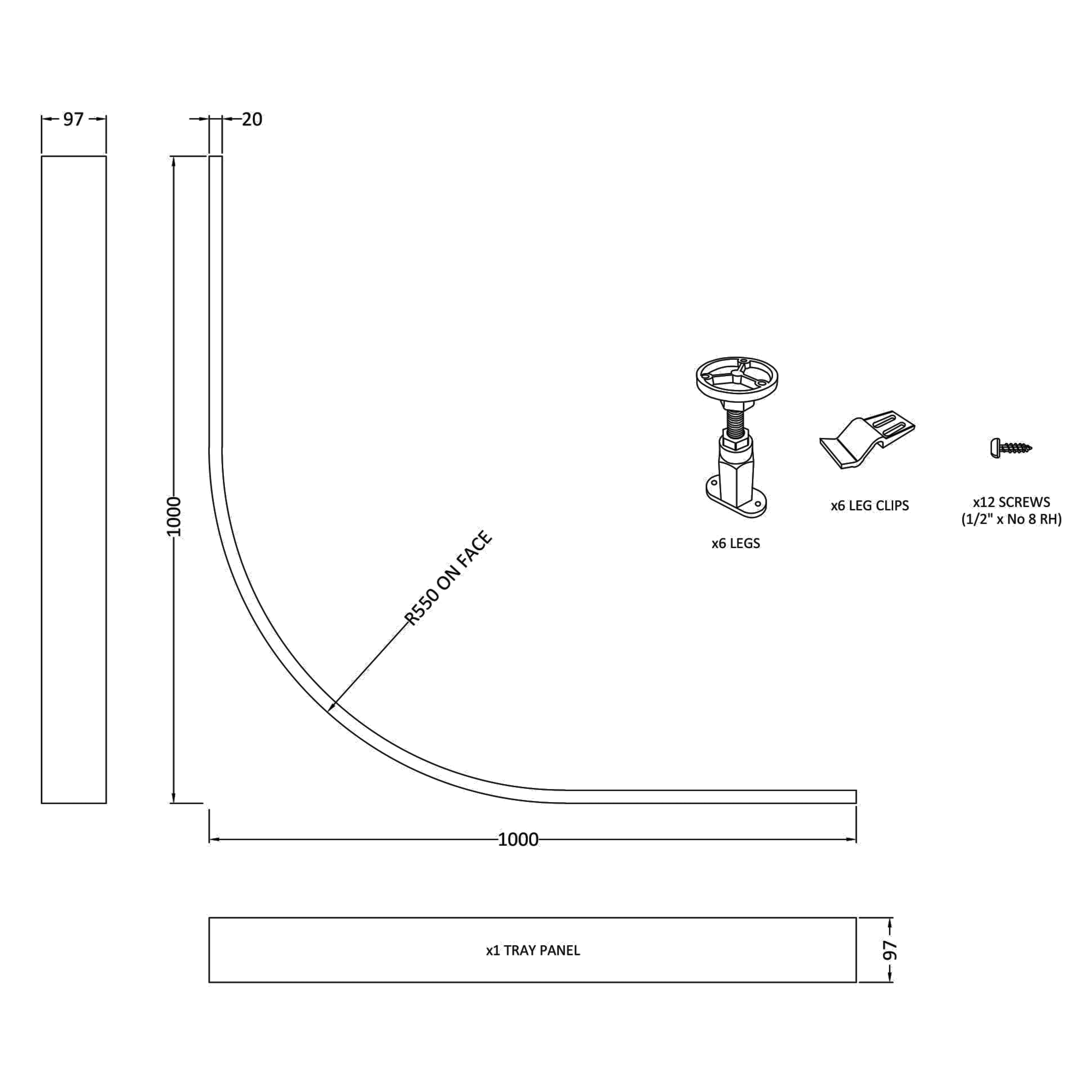 Leg Set & Plinth Kit - For 1000 x 1000mm Quadrant Shower Trays