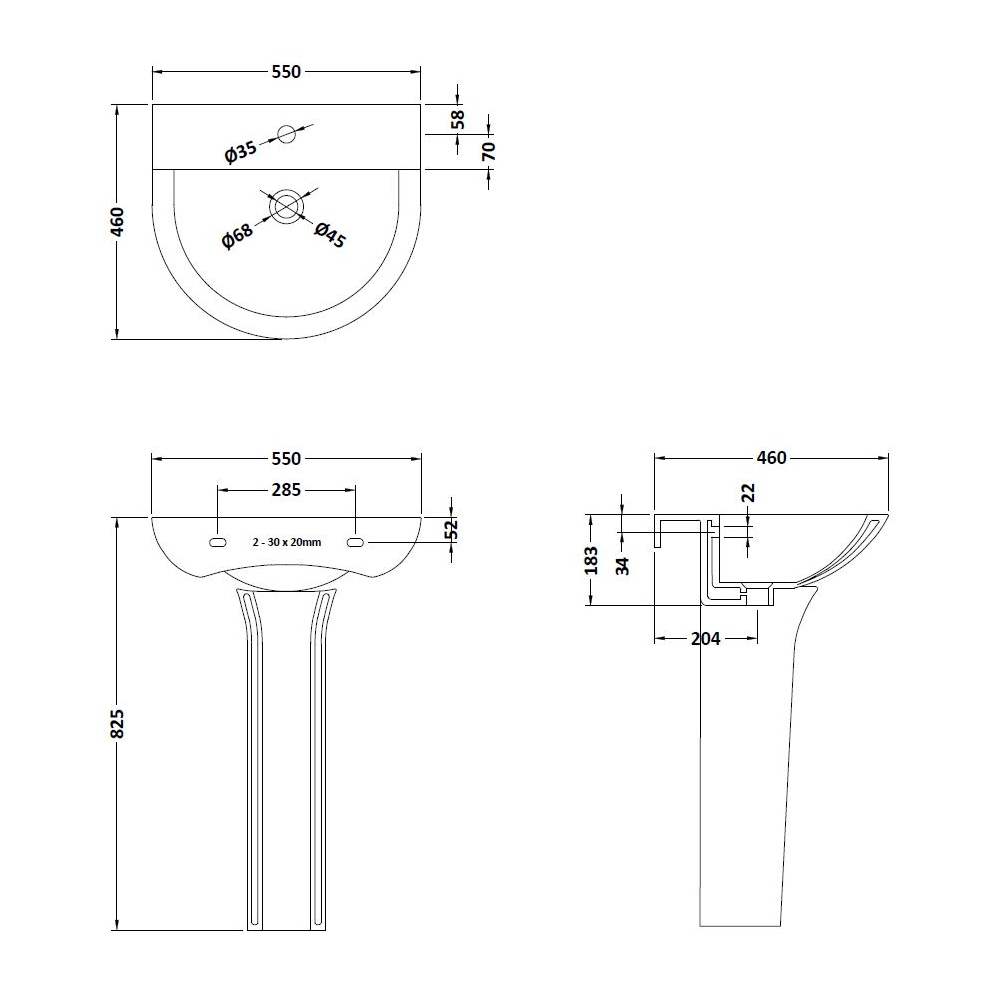 Harbour Acclaim 550mm Basin & Pedestal