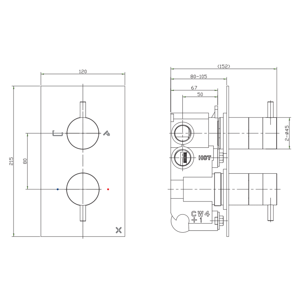 Crosswater MPRO 2 Outlet Concealed Thermostatic Shower Valve