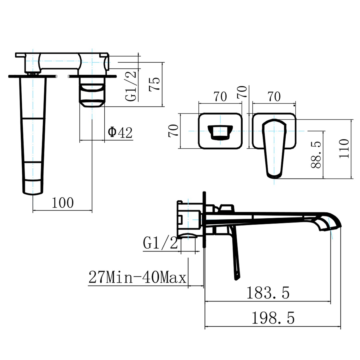 Harbour Essence Wall Mounted Basin Mixer Tap