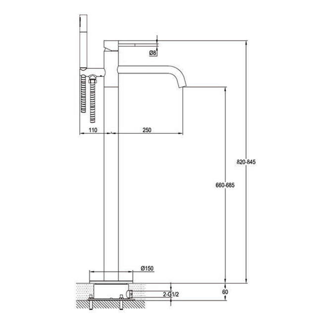 VOS Floorstanding Bath Shower Mixer - Matt Black