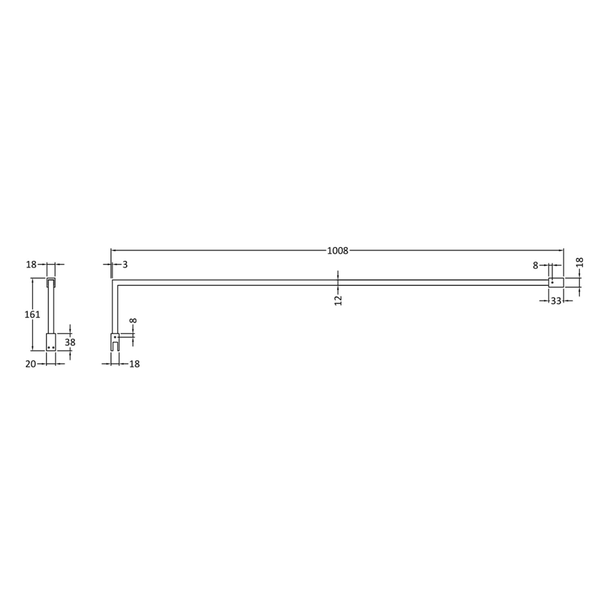 Vellamo Matt Black L-Shaped Support Arm for Wetroom Panels