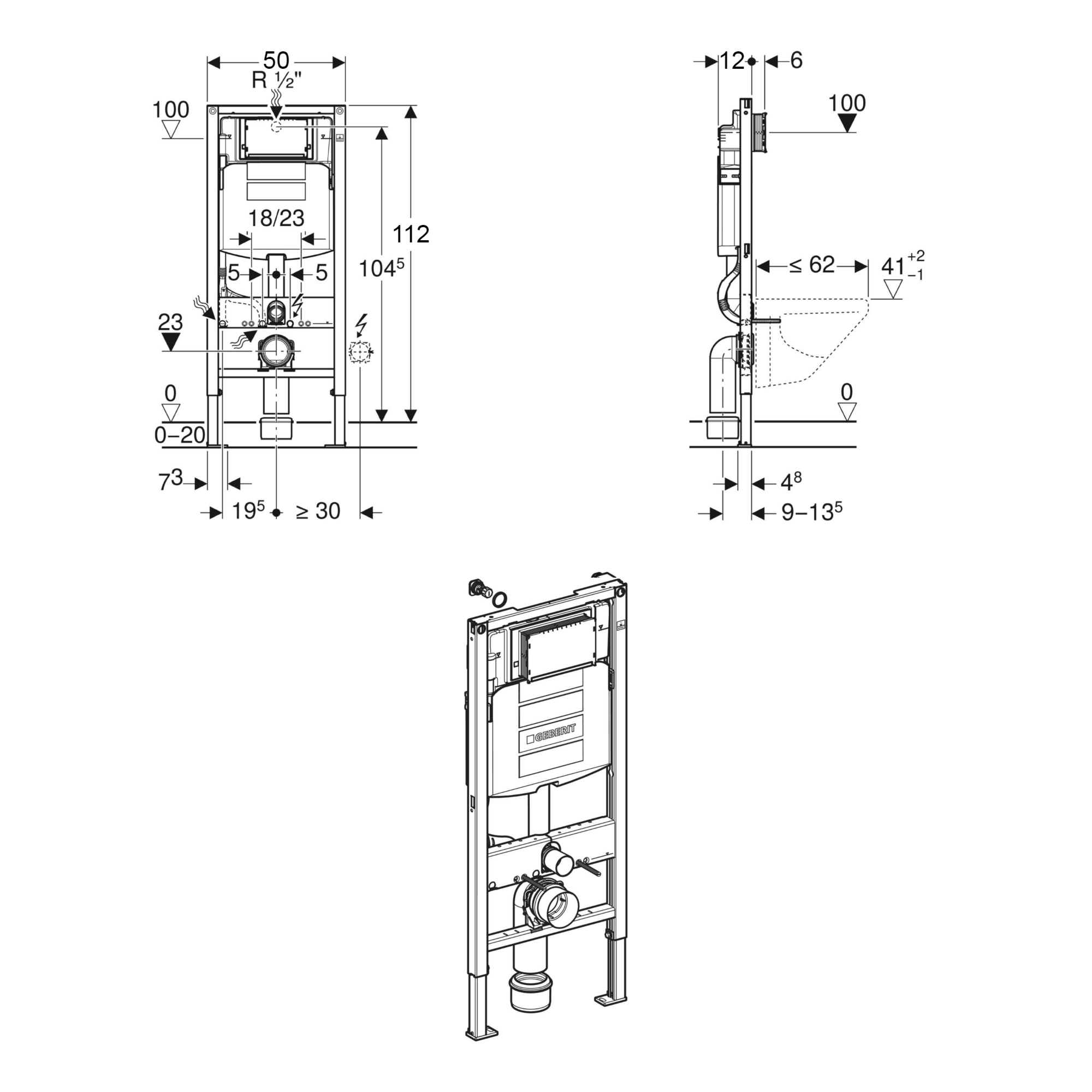 Geberit Duofix Wall Hung Frame & Cistern - 12cm