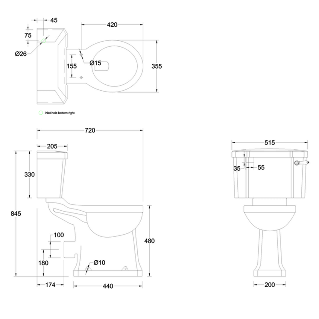 Burlington Close Coupled Comfort Height Regal Toilet (Excluding Seat)
