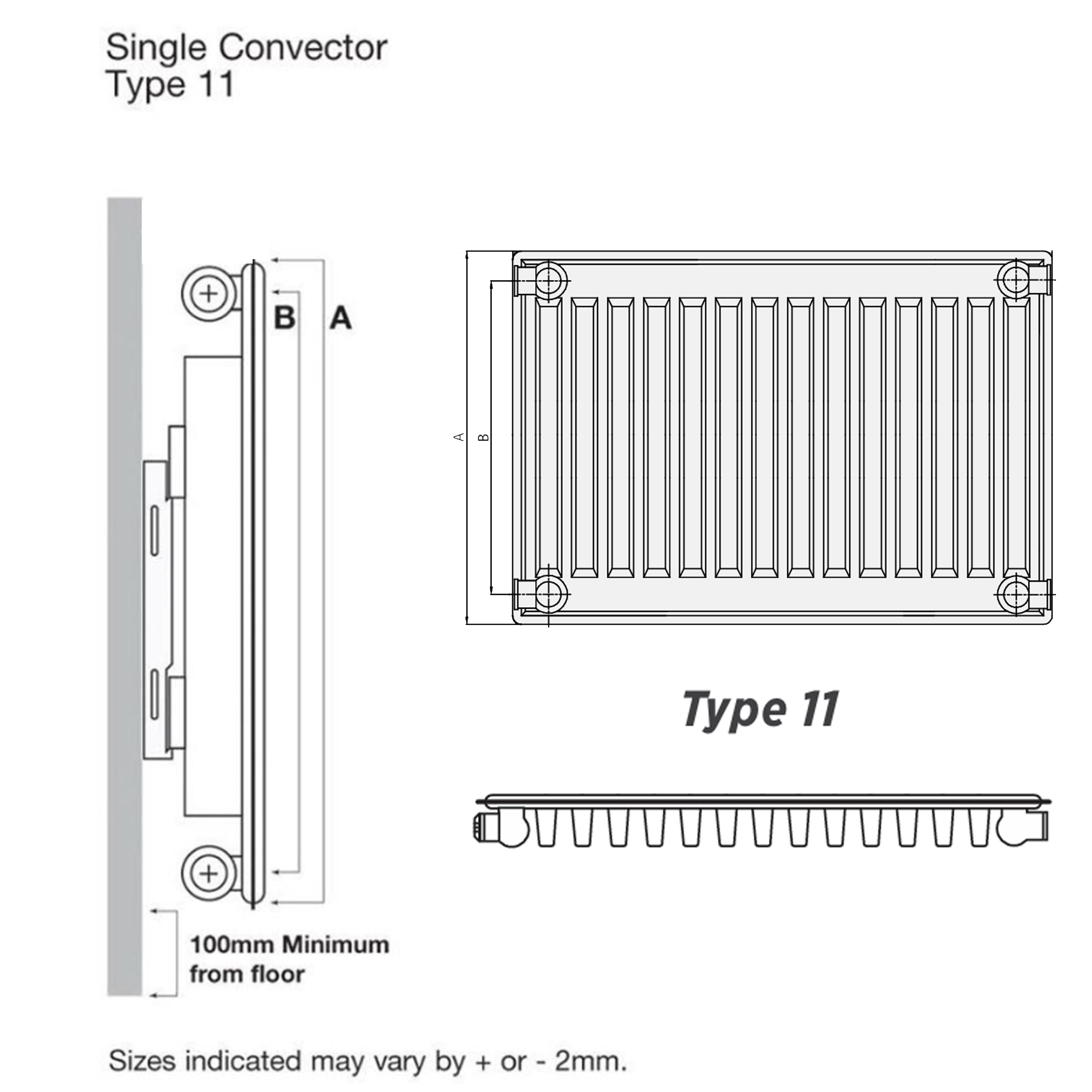 Brenton Type 11 Compact Single Convector Panel Radiator - White