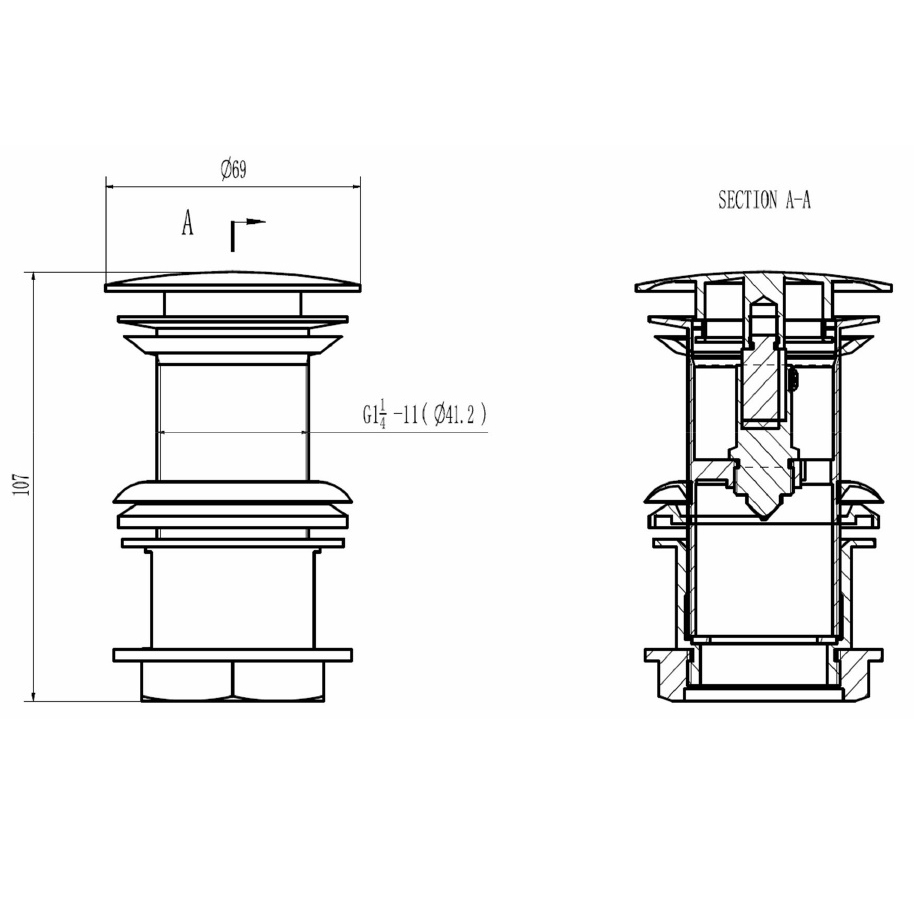 BC Designs Unslotted Click Clack Waste for Cian Countertop Basins