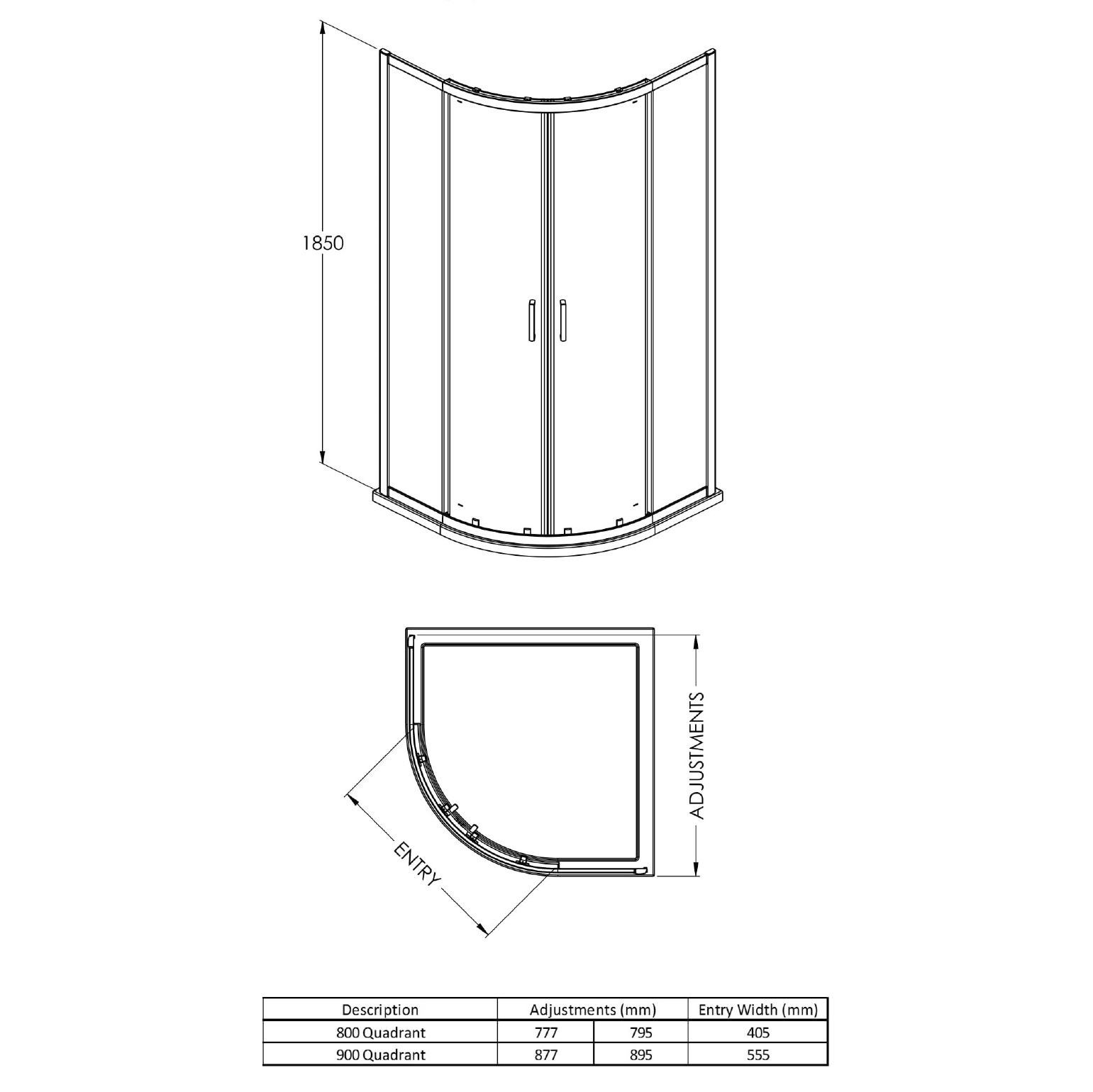 Harbour Primrose 6mm Matt Black Quadrant Shower Enclosure - 1850mm