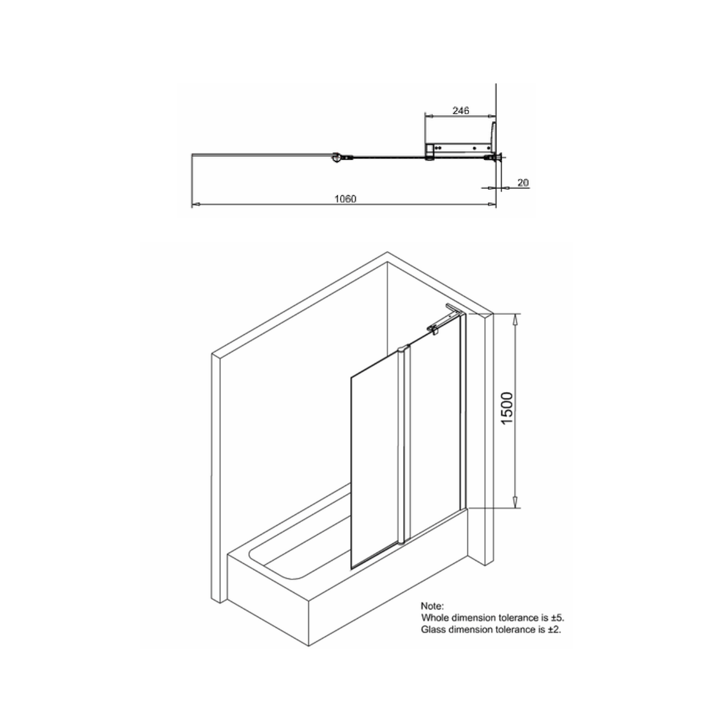 Crosswater Design Double Panel Bath Screen - 1500 x 1060mm