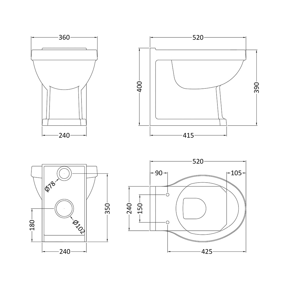 Butler & Rose Catherine Traditional Back to Wall Toilet (Excluding Seat)