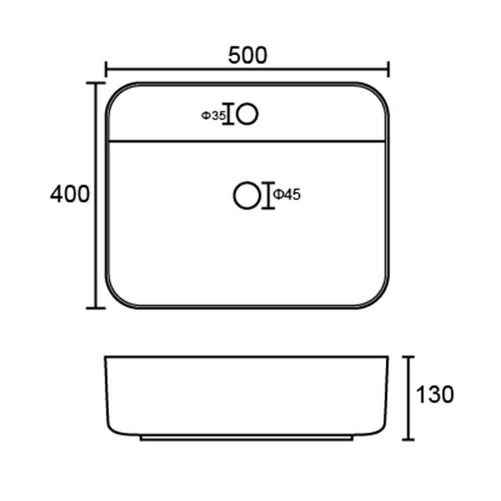 Sophia Rectangular 1 Tap Hole Countertop Basin - 500 x 400mm