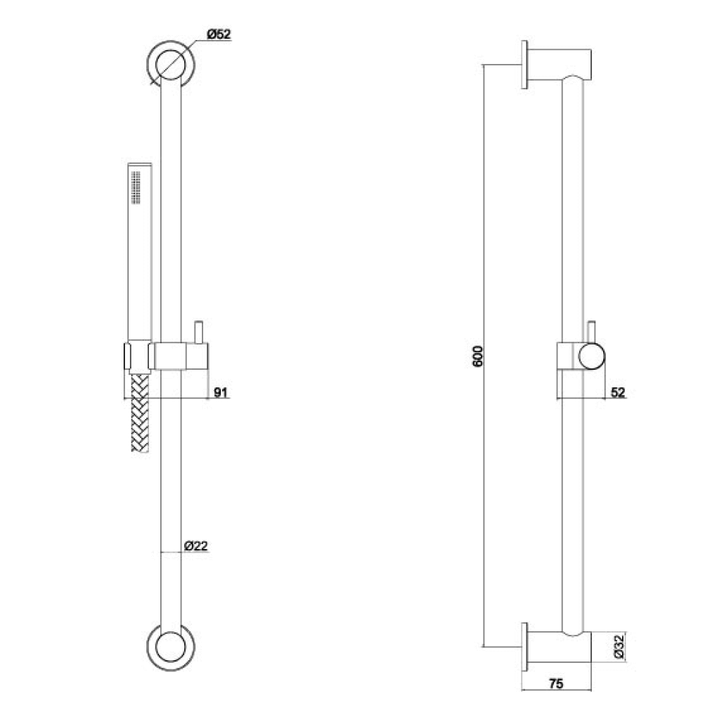 Inox Brushed Stainless Steel Slide Rail with Single Function Hand Shower & Hose
