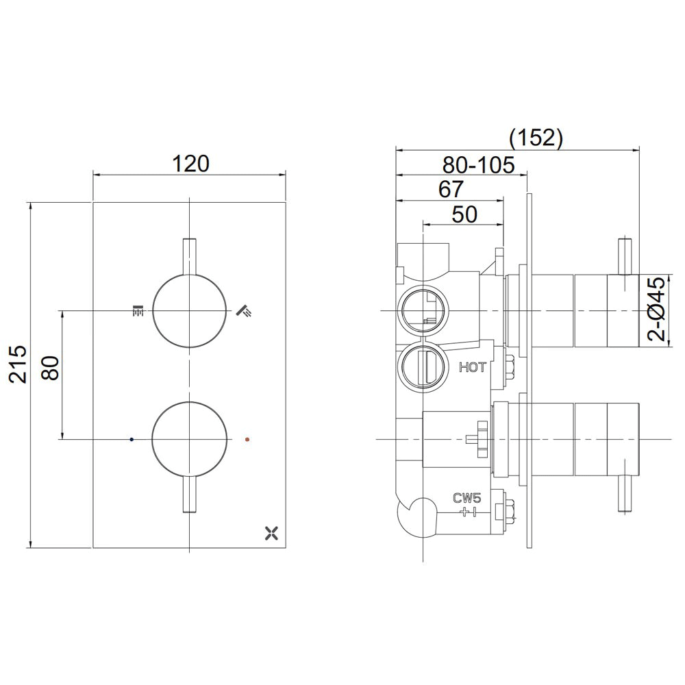 Crosswater MPRO 2 Outlet Concealed Thermostatic Shower Valve