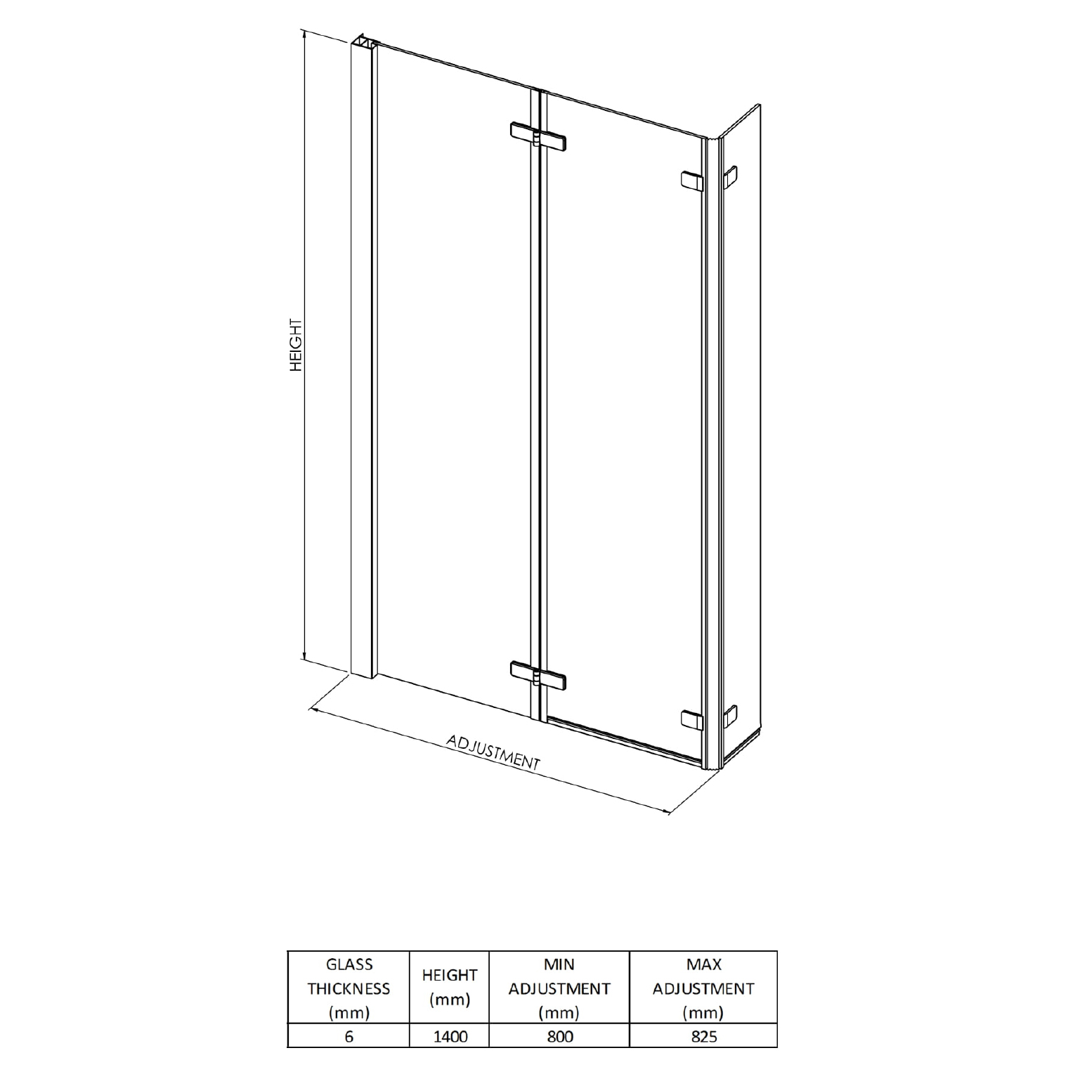 Drench Polished Chrome Double Hinged L-Shaped Bath Screen - 1400 x 800mm