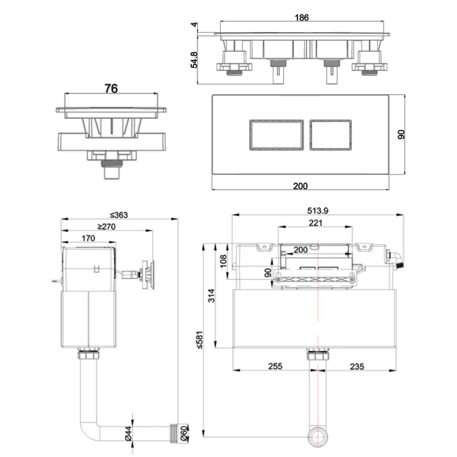 Britton Bathrooms Hoxton Dual Flush Plate & Cistern - Brushed Brass