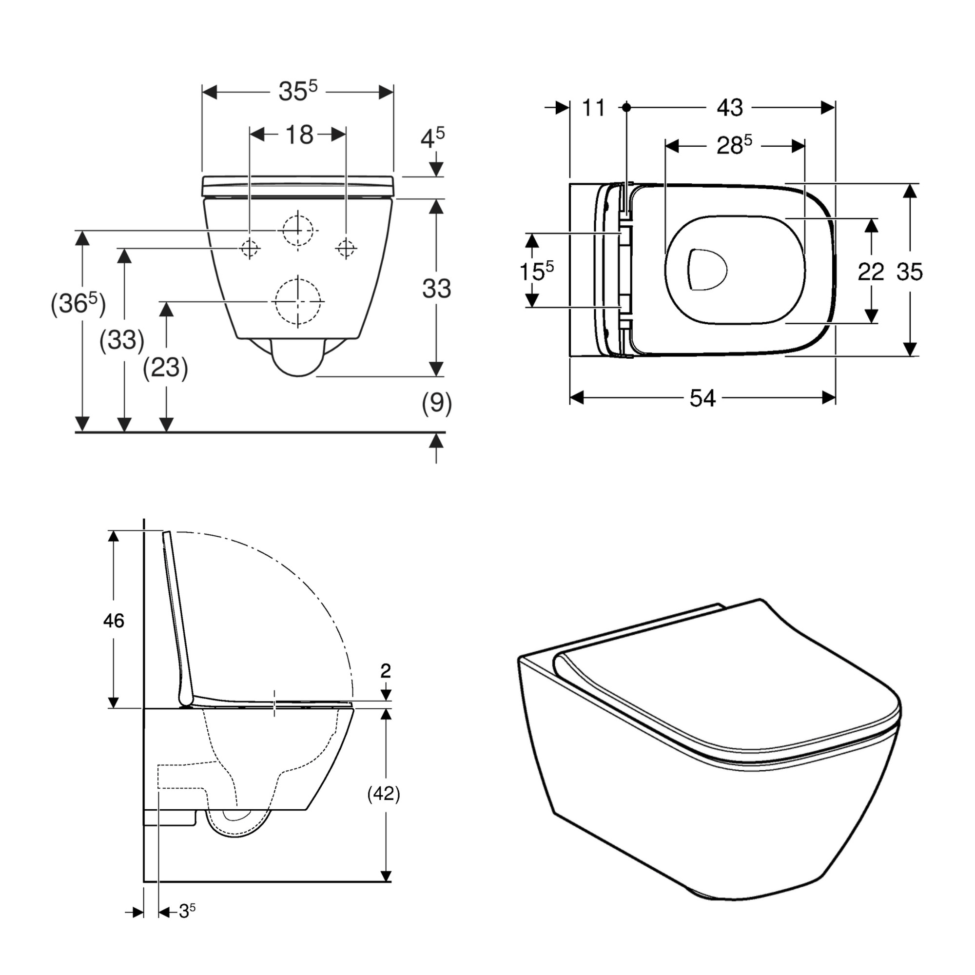 Geberit Smyle Rimless Wall Hung Pan & Soft Close Seat