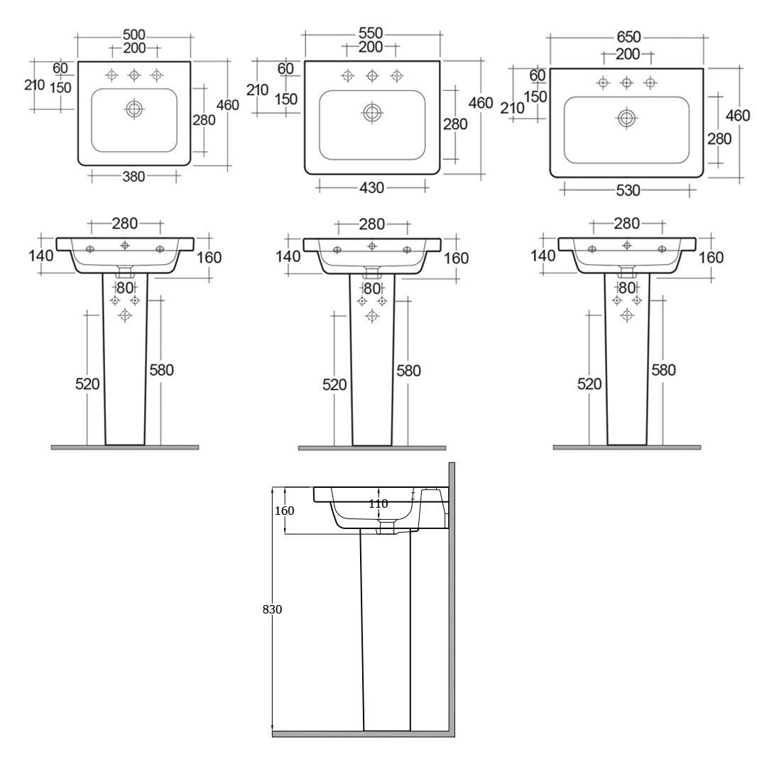 RAK Resort Basin & Full Pedestal - 500, 550 & 650mm