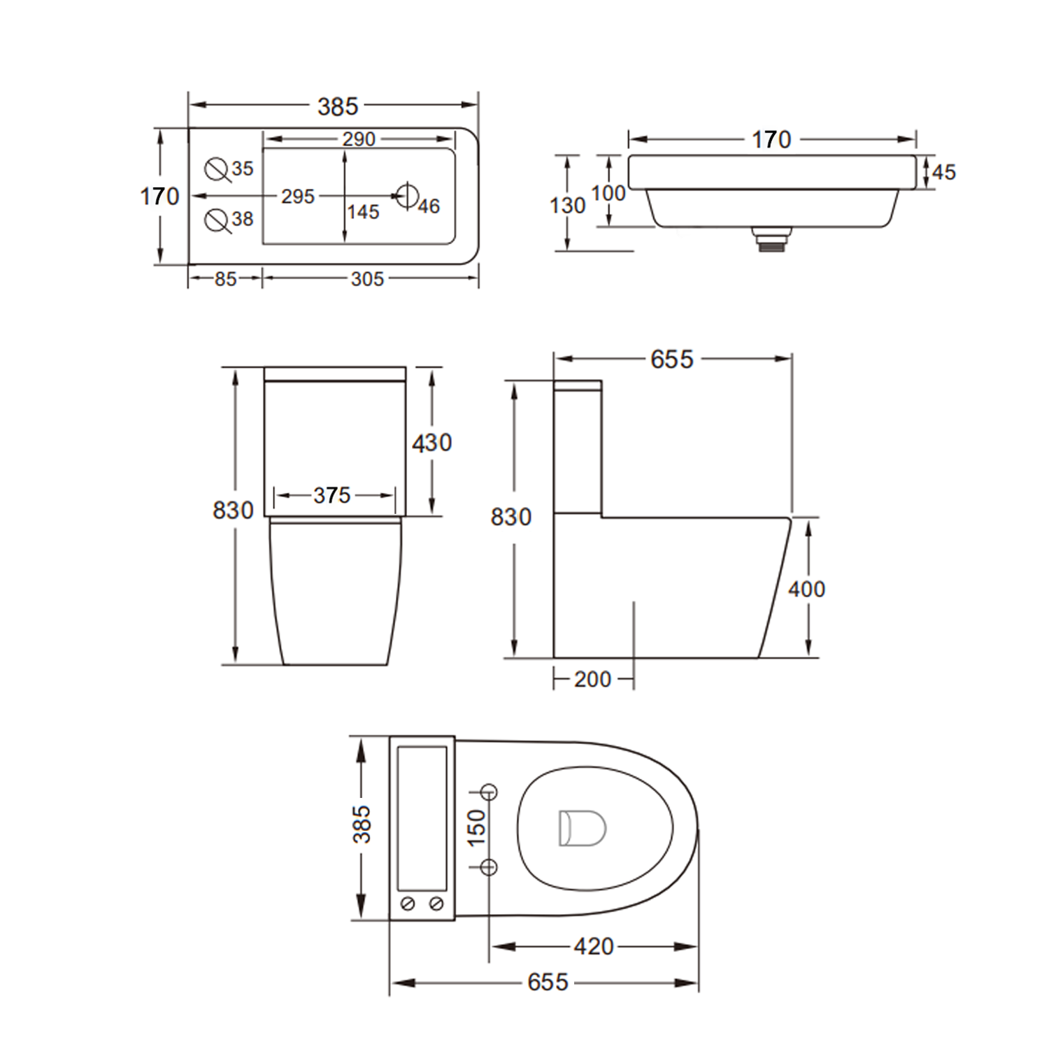 Harbour Clarity 2 in 1 Wash Basin & Close Coupled Closed Back Toilet with Soft Close Seat & Basin Tap
