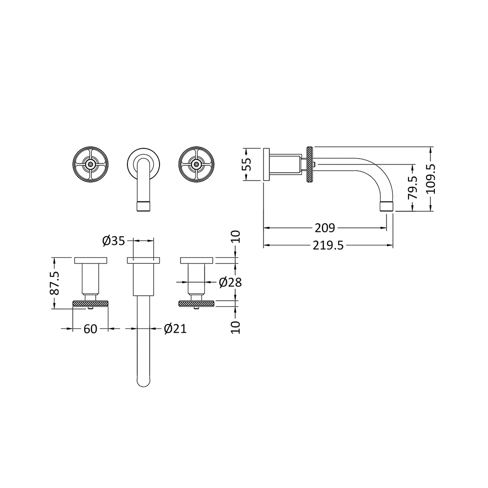 Hudson Reed Revolution Industrial Wall Mounted Basin Mixer Tap