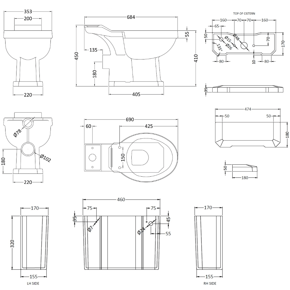 Butler & Rose Catherine Traditional Close Coupled Toilet (Excluding Seat)