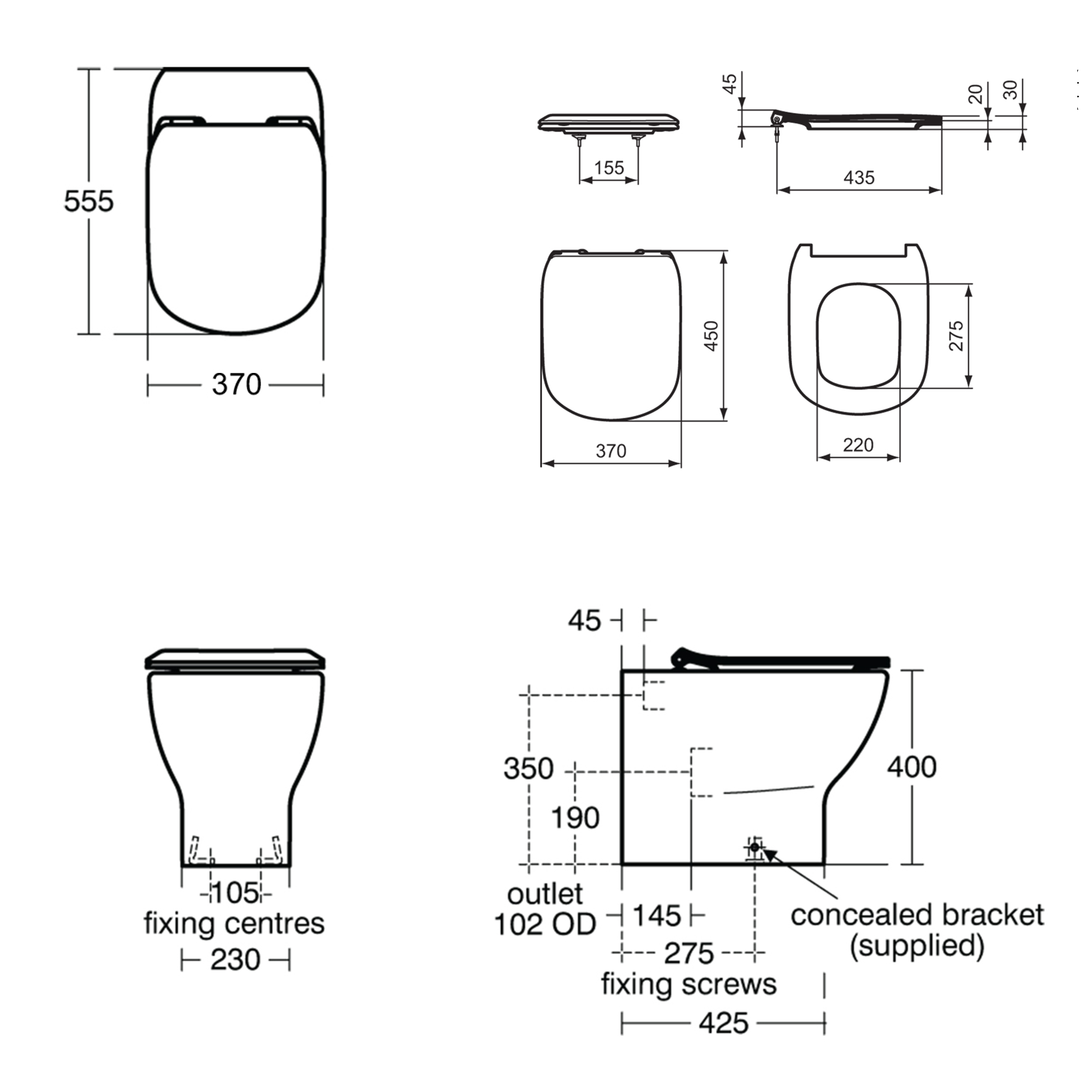 Ideal Standard Tesi Back to Wall Toilet with Aquablade® Flush Technology & Soft Close Seat