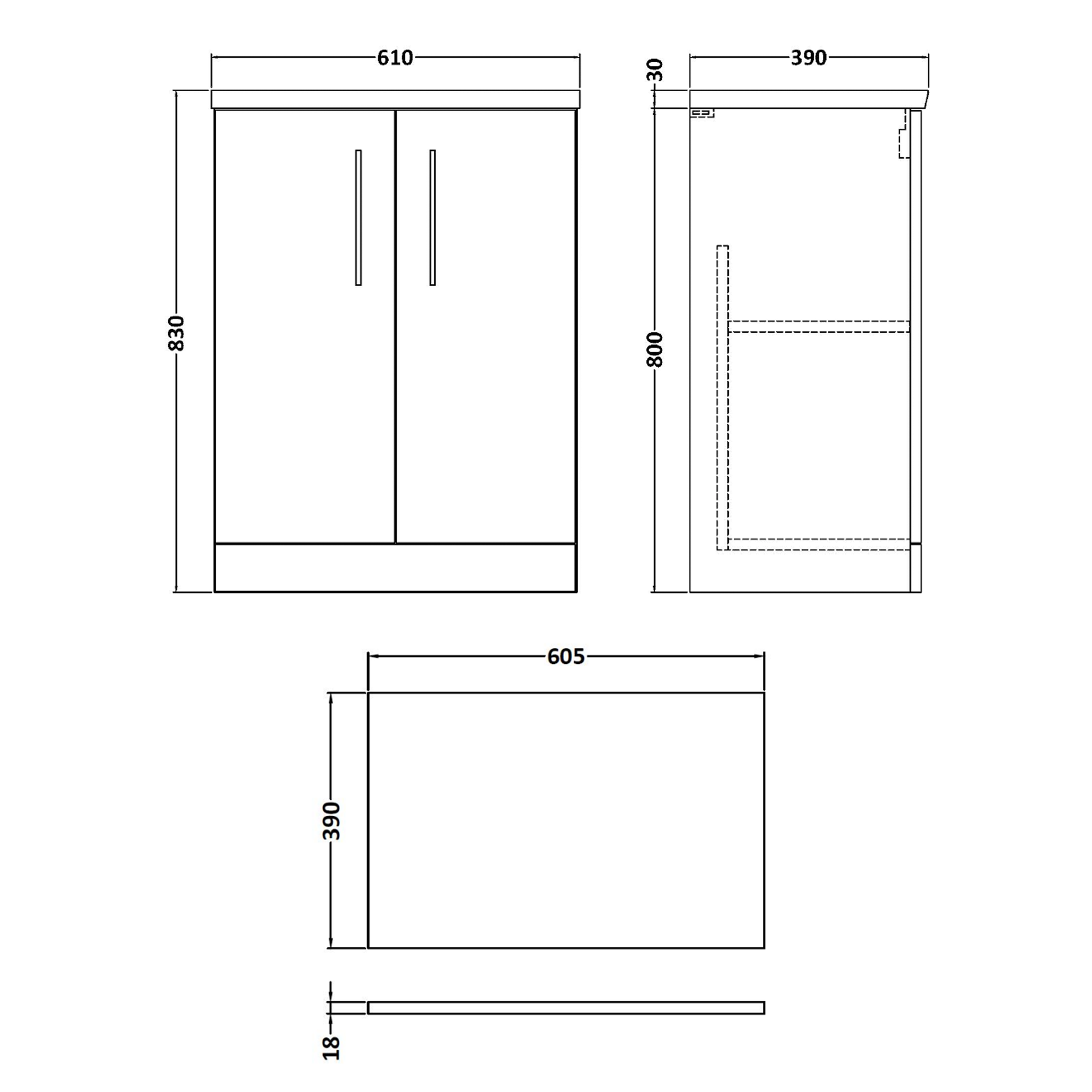Erin 600mm Floorstanding 2 Door Vanity Unit & Countertop