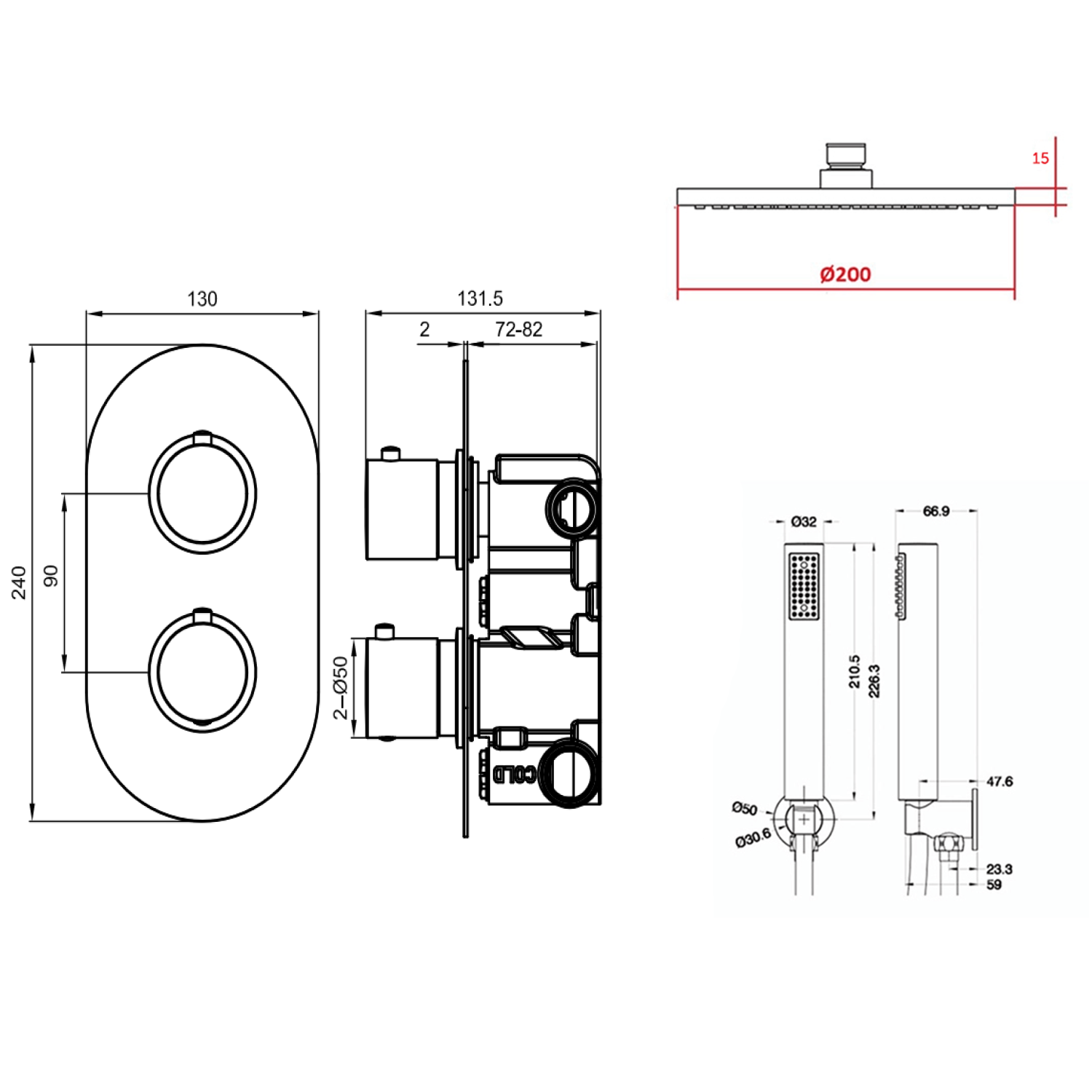 Harper Concealed Shower Valve, Fixed Shower Head & Handset