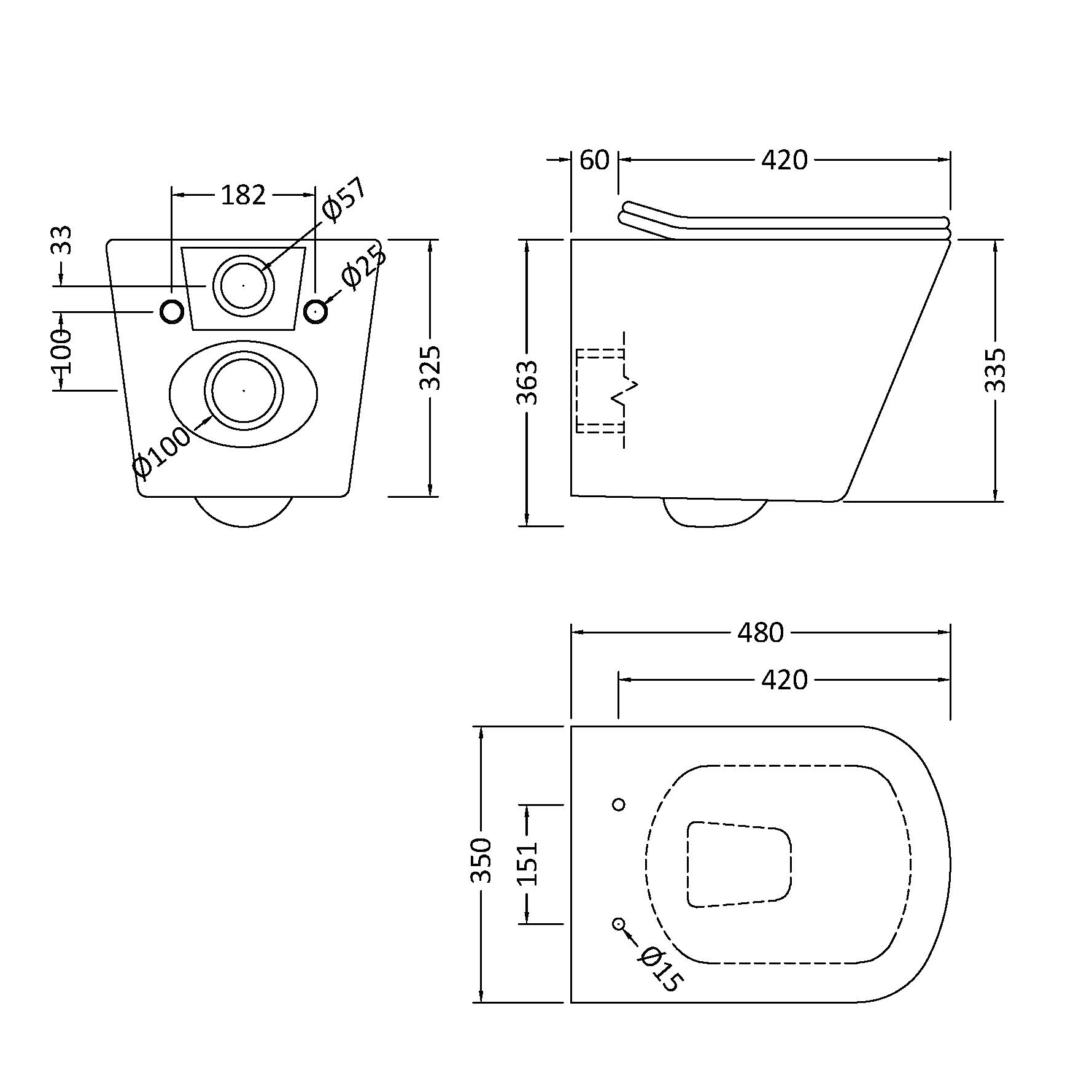 Emily Rimless Short Projection Wall Hung Toilet & Slimline Soft Close Seat