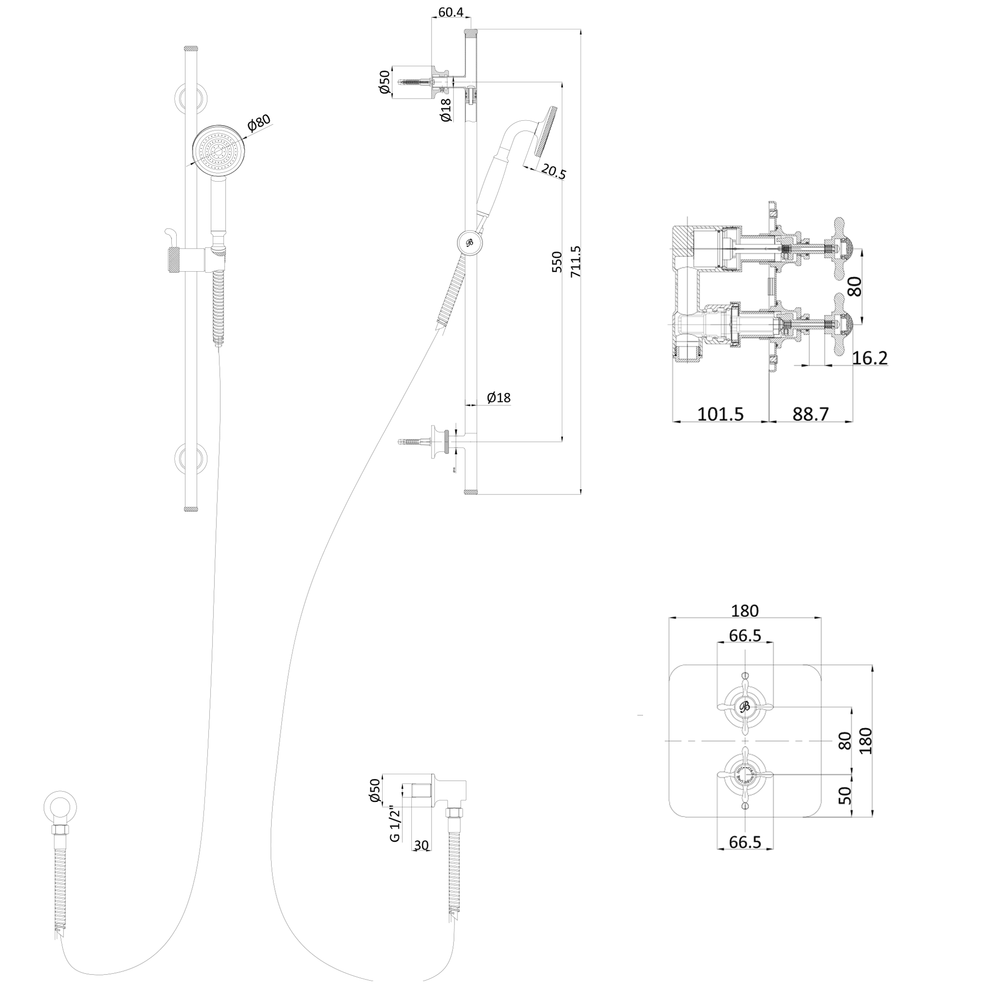 Burlington Guild Concealed Thermostatic Shower Valve & Slide Rail Kit