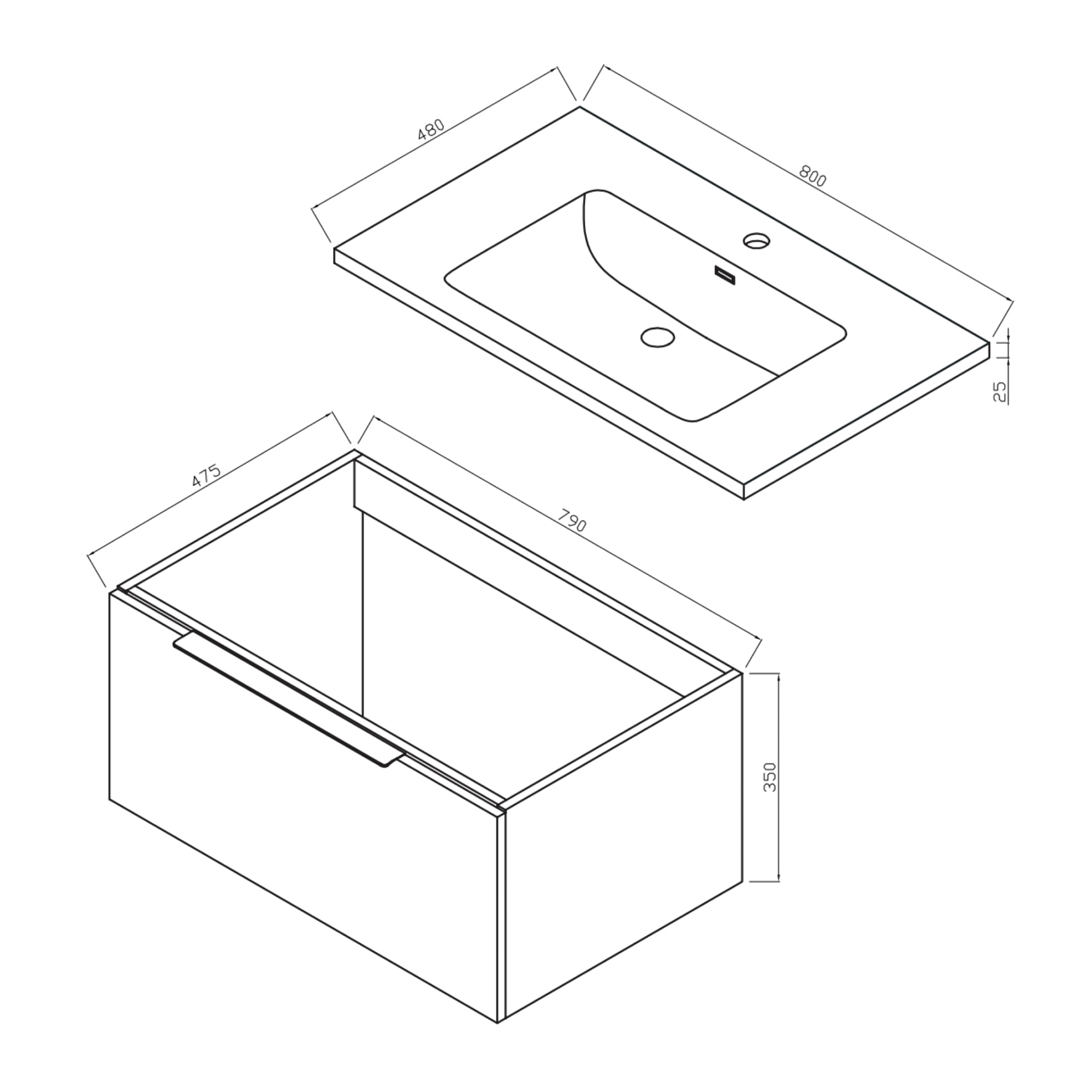 Harbour Symmetry 800mm Wall Hung Vanity Unit with Matt Black Handle & Basin