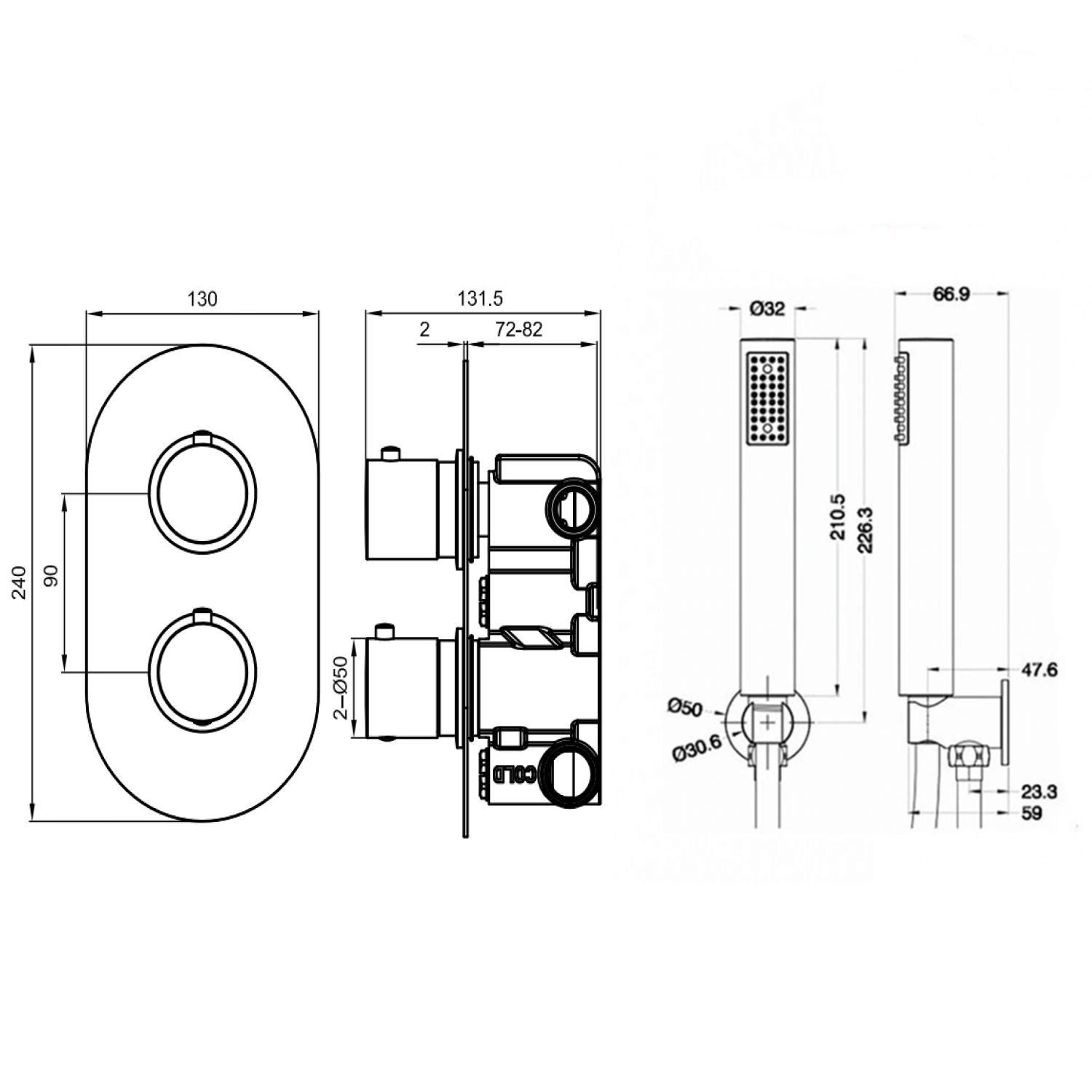 Holly Concealed Shower Valve, Fixed Shower Head & Handset