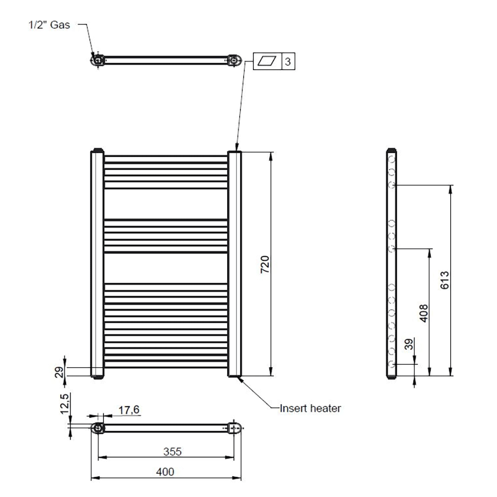 Brenton Hestia Electric Straight Anthracite Heated Towel Rail - 22mm - 720 x 400mm