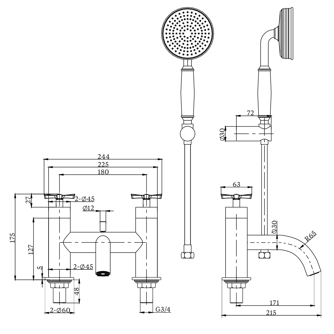 Burlington Riviera Bath Shower Mixer with Shower Kit