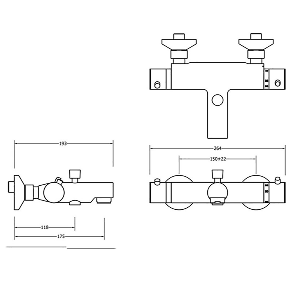 Crosswater Kai Exposed Thermostatic Straight Bath Shower Mixer Valve