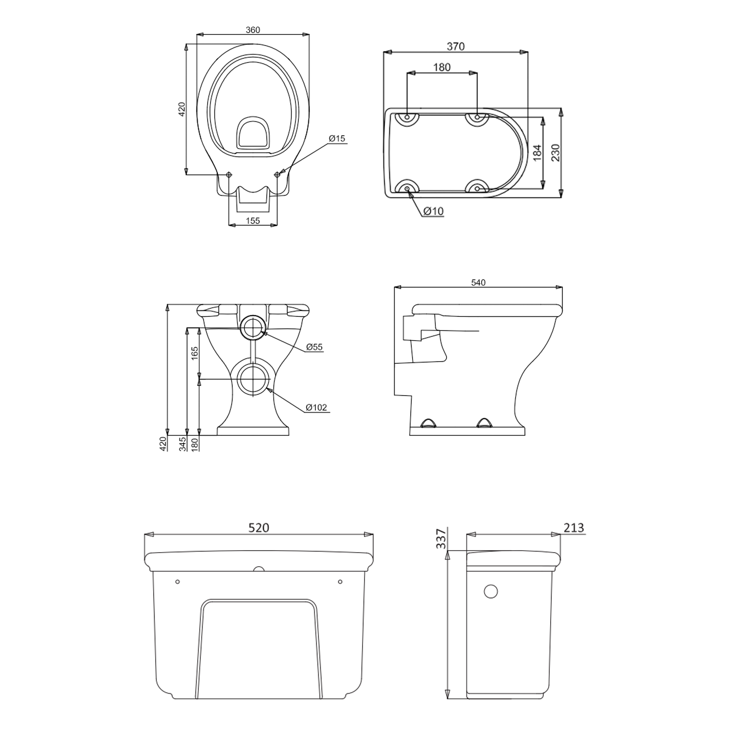 Burlington Guild Rimless High Level Toilet, Chrome Flush Kit & Lever