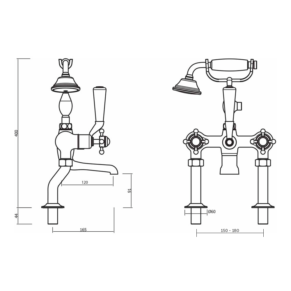Crosswater Belgravia Crosshead Bath and Shower Mixer with Shower Kit - Deck Mounted, Chrome