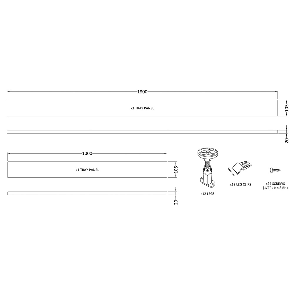 Leg Set & Plinth Kit - For Rectangular Shower Trays between 1100 & 1700mm
